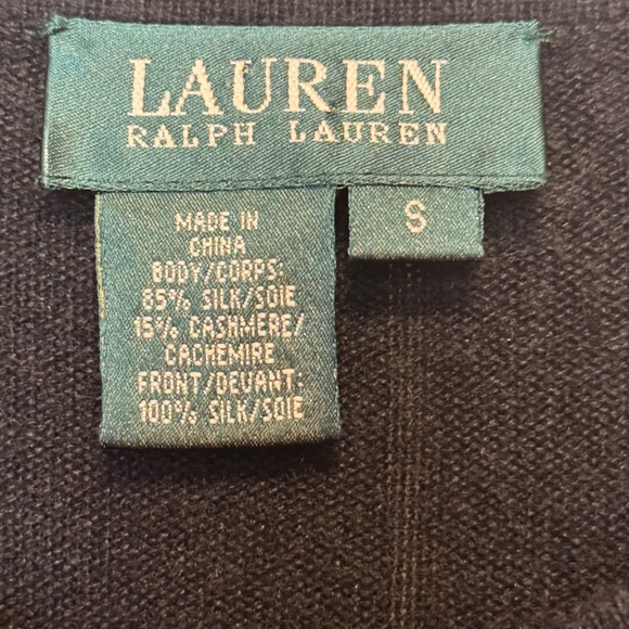 Lauren Ralph Lauren silk & cashmere equestrian print cardigan black - Picture 7 of 8